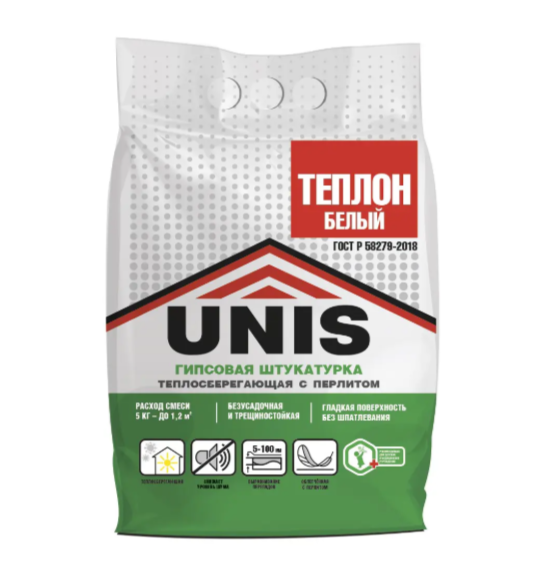 Штукатурка гипсовая 5 кг UNIS Теплон белый 