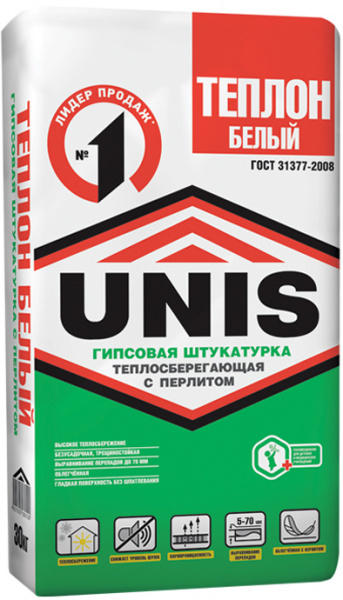 Штукатурка гипсовая UNIS Теплон белый 15кг