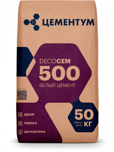 Цемент БЕЛЫЙ DecoCEM I  Д-0 50кг, ПЦБ 500