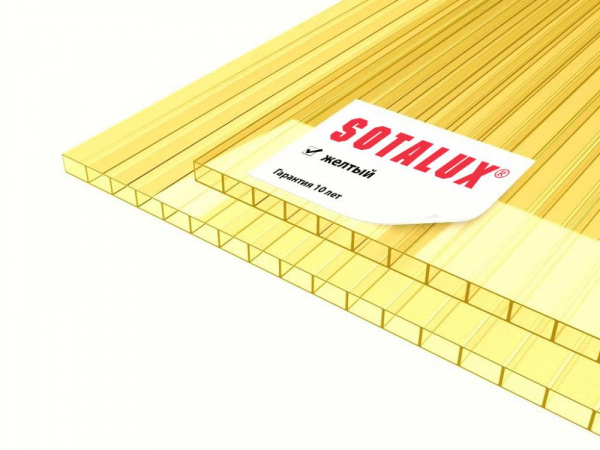 Сотовый поликарбонат 8мм ЖЕЛТЫЙ SOTALUXE кратно 3 м/погонным лист 2,1х6м