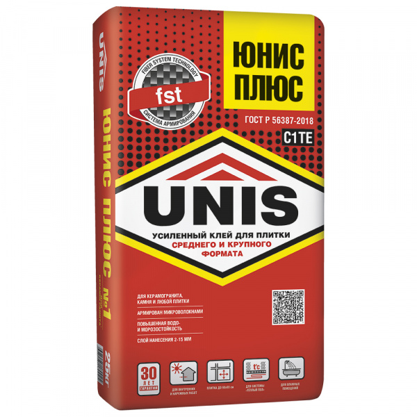 Клей плиточный UNIS  Плюс (красный)   25 кг
