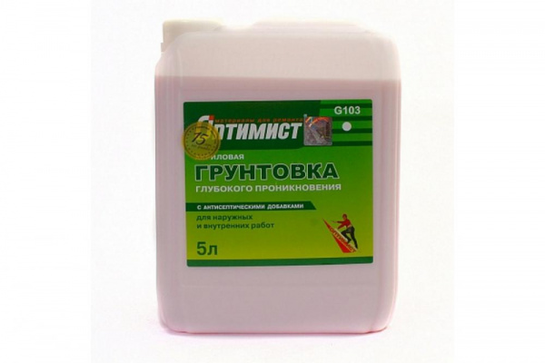 Грунтовка глубокого проникновения Оптимист G103 для внутренних и наружных работ 5 л