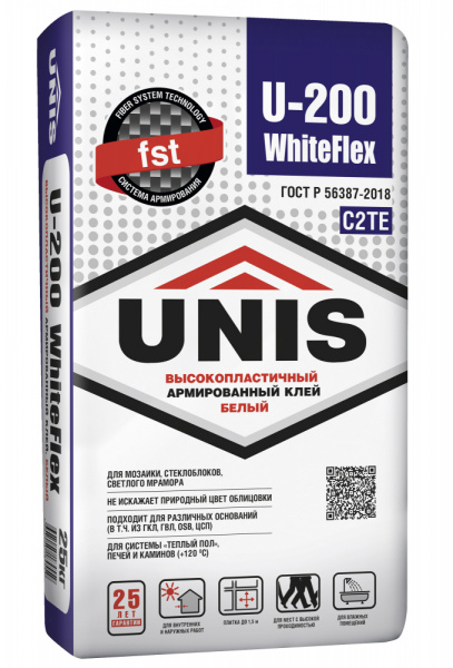 Клей плиточный UNIS U-200 WHITEFLEX  25кг 