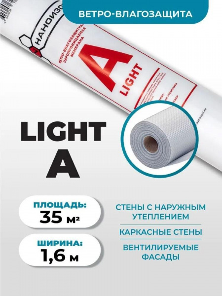 Ветро-влагозащита  паропроницаемая Наноизол А Лайт 1.6х21.88м, 35м2