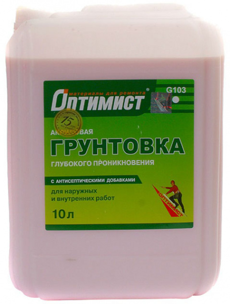 Грунтовка глубокого проникновения Оптимист G103 для внутренних и наружных работ 10 л