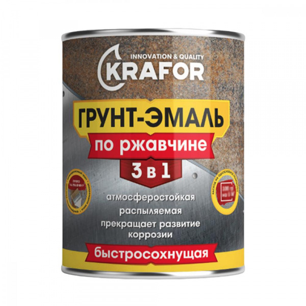 Грунт-эмаль KRAFOR 3 в 1 2,7 кг СЕРЫЙ по ржавчине